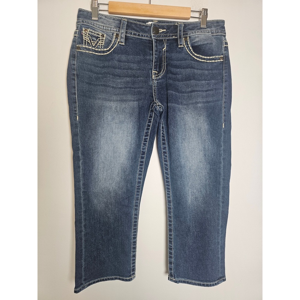 Y2K Vigoss Capri Jeans Womens 6 Dark Wash Contrast Stitch Embroidered Pockets